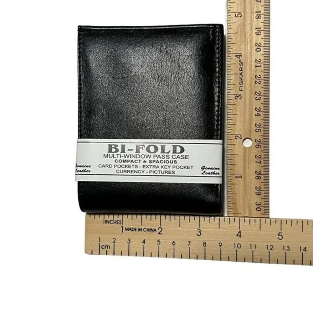 Bi-Fold Hand Crafted in Genuine Leather Black Wallets W/ Multi-Window Pass Case‎